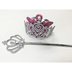 CTR009/WD19-Silver Crown Tiara Wand Set